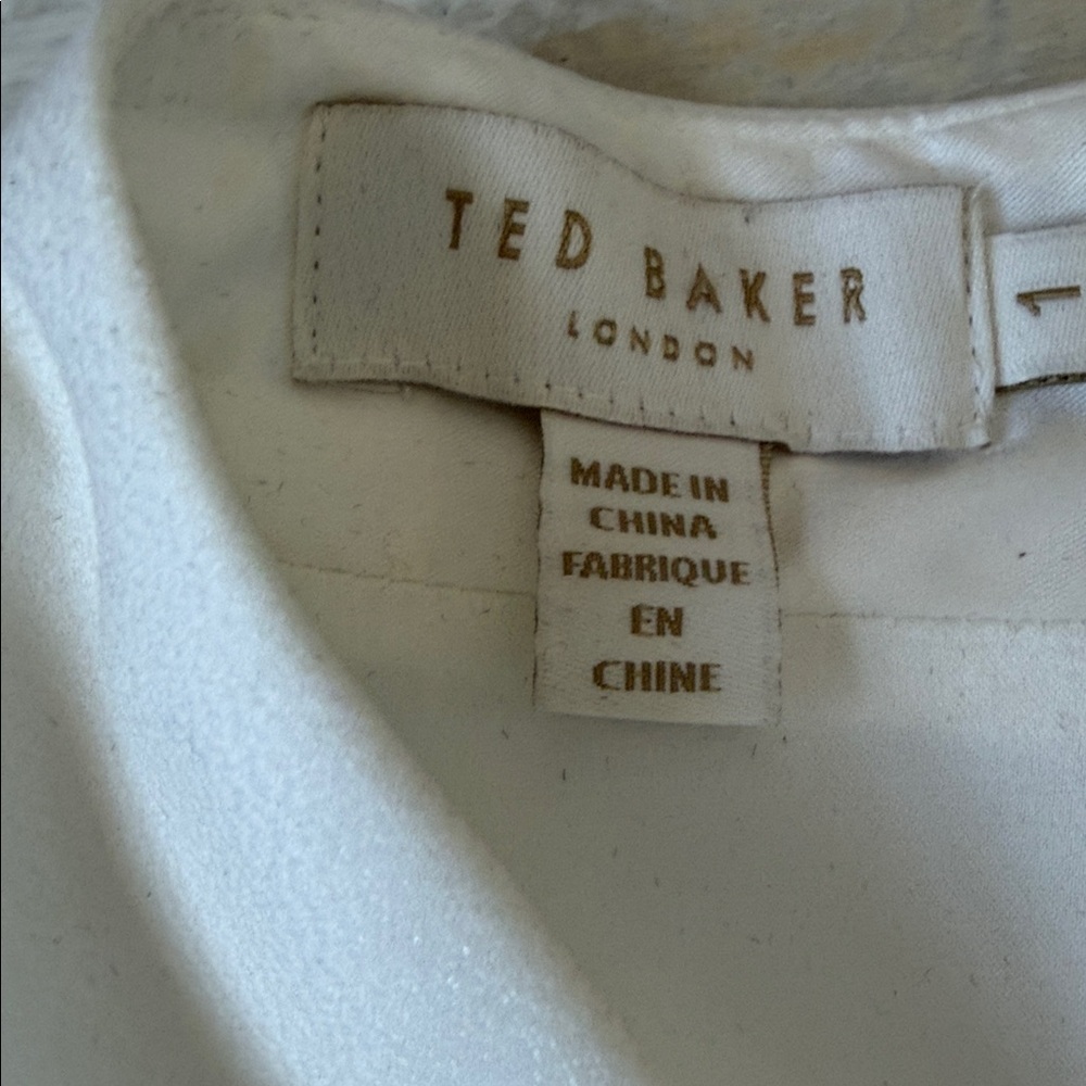 Ted Baker London White Midi Dress with Green & Red Belt and Botanical Bird Print - Picture 2 of 7